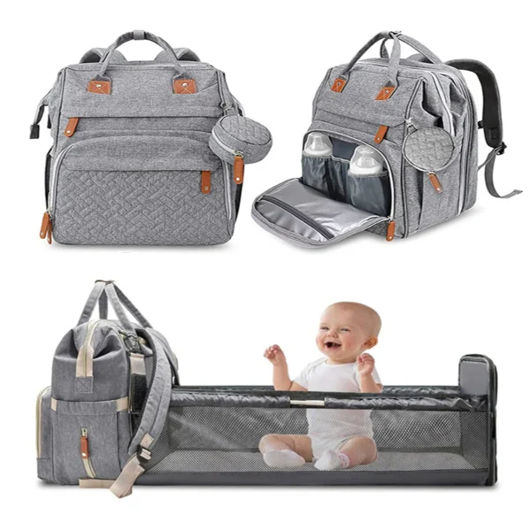 Portable Folding Crib Mommy Bag Bed Backpack - Image 2
